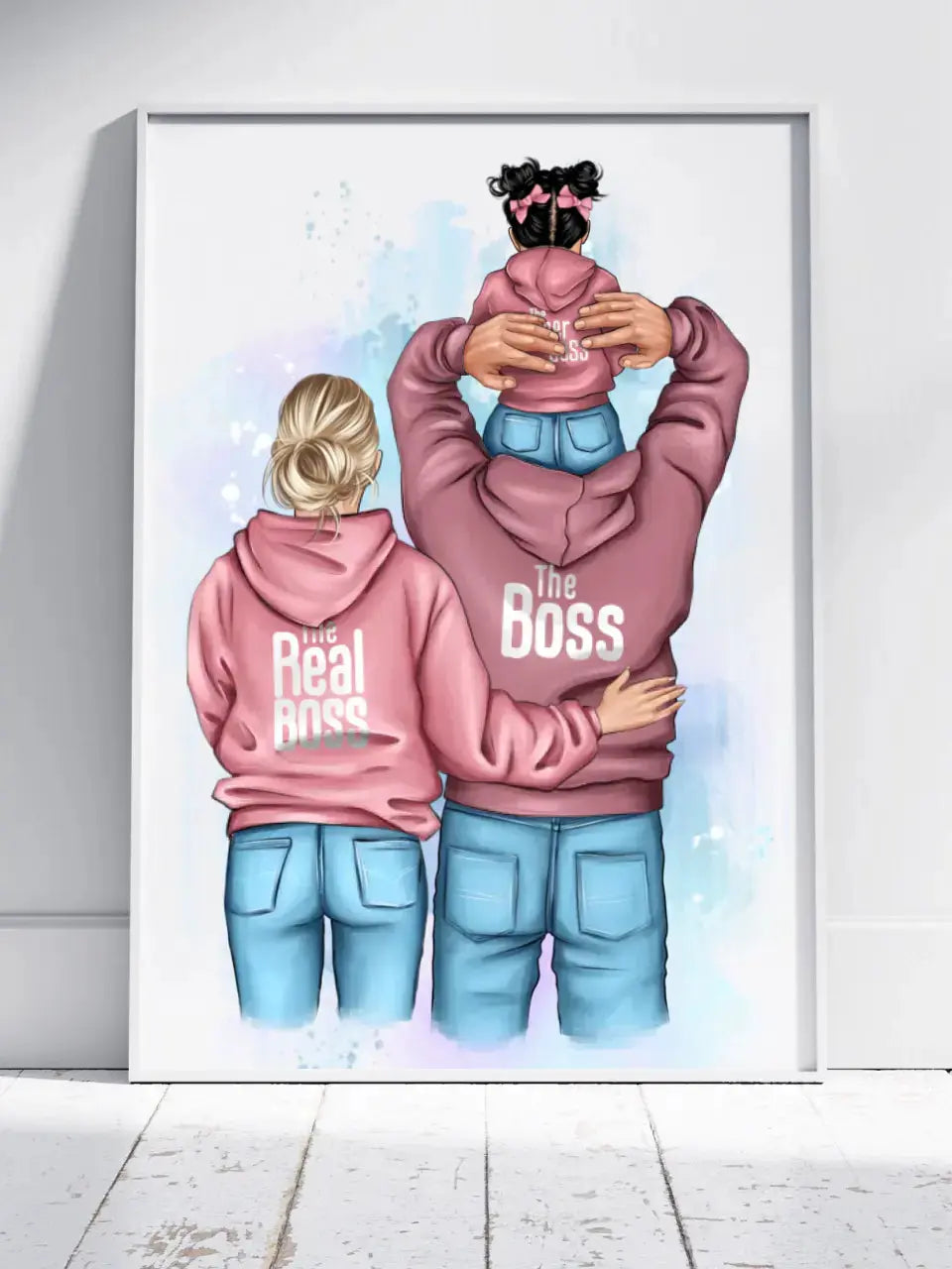 Personalizuotas "Tikra boso šeima" iliustracija su vaiku, plakatas su rėmeliu Poster - dovanokis.lt