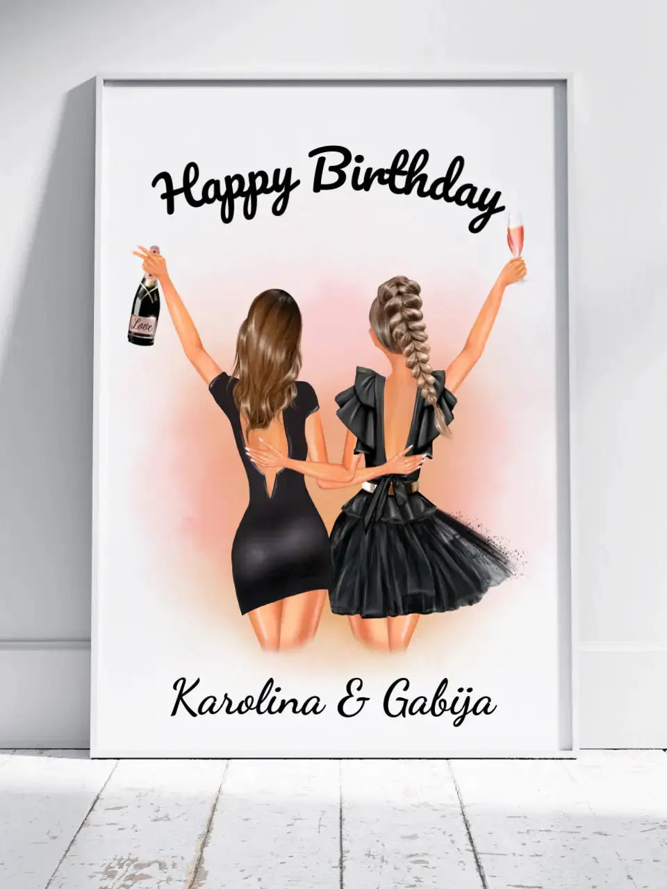 Personalizuota gimtadienio merginos iliustraciją, plakatas su rėmeliu Poster - dovanokis.lt
