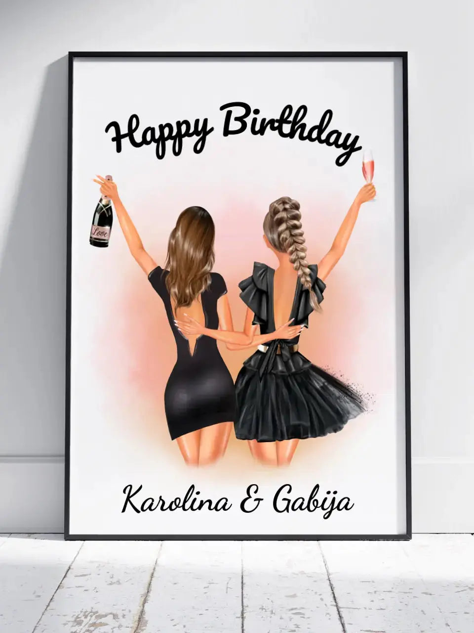 Personalizuota gimtadienio merginos iliustraciją, plakatas su rėmeliu Poster - dovanokis.lt