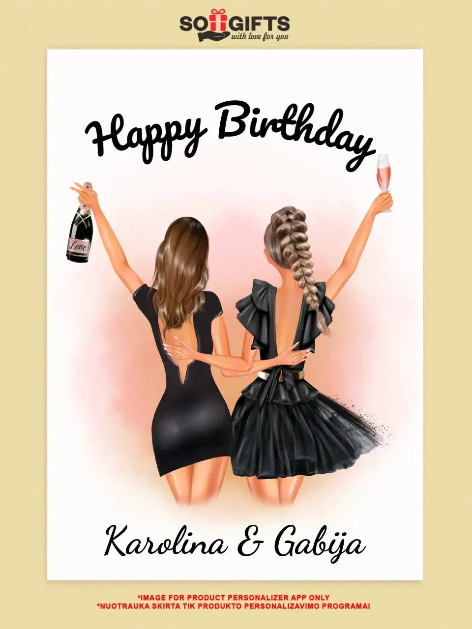 Personalizuota gimtadienio merginos iliustraciją, plakatas su rėmeliu Poster - dovanokis.lt