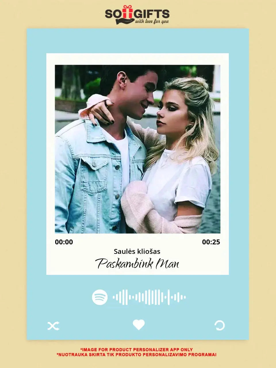 Personalizuotas Spotify muzikos grotuvo plakatas su jūsų daina ir spotify kodu Poster - dovanokis.lt