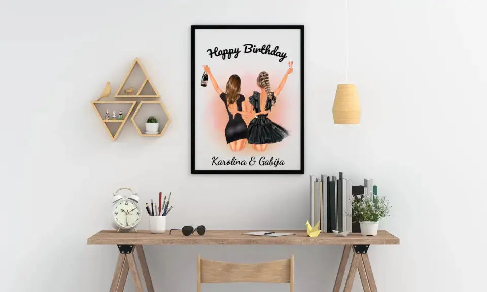 Personalizuota gimtadienio merginos iliustraciją, plakatas su rėmeliu Poster - dovanokis.lt