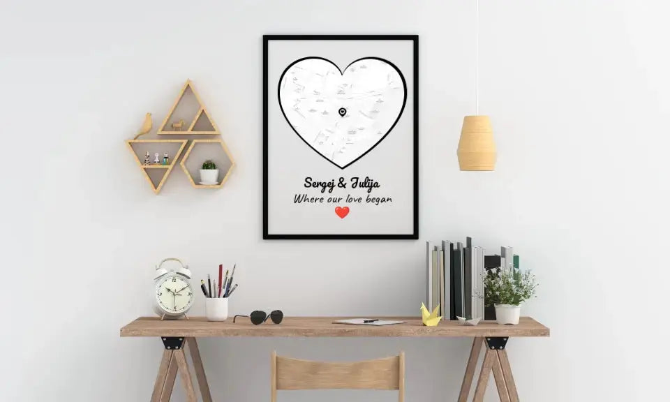 Personalizuotas Meilės žemėlapio plakatas su jūsų buvimo vieta Poster - dovanokis.lt