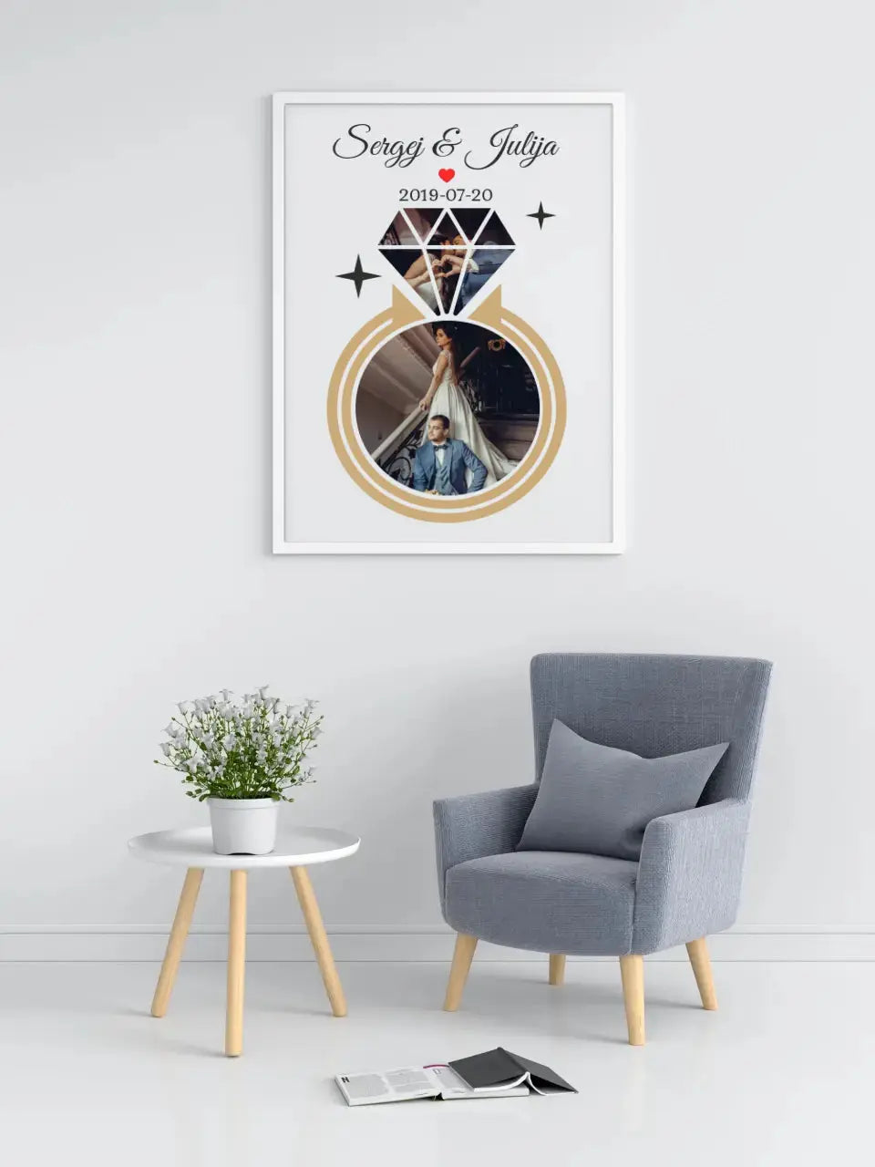 Personalizuotas deimanto formos vestuvių plakatas su Jūsų nuotraukomis Poster - dovanokis.lt
