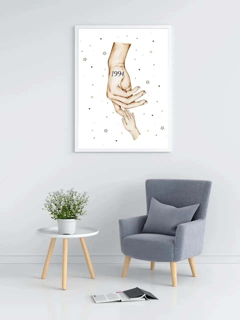 Personalizuotas Mama ir 1-4 vaikai susikibę už rankų plakatas iliustracija, plakatas su rėmeliu, Motinos Rankos, Naujagimio Plakatas, Menas, Laikydami rankas, Šeimos rankos Poster - dovanokis.lt