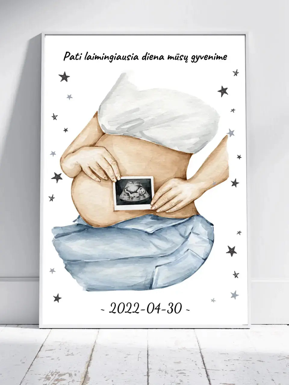 Personalizuota nėščiųjų echoskopijos tyrimo nuotrauką, plakatas su rėmeliuс, Nėščiųjų ultragarsas, Kūdikių kambario dekoras, Vaisiaus ultragarsinis vaizdas, nauja dovana tėvams Poster - dovanokis.lt