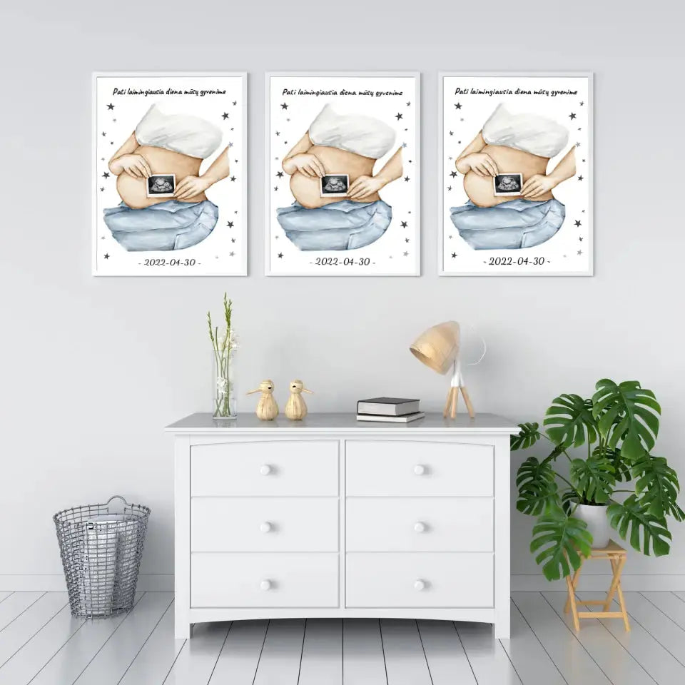 Personalizuota nėščiųjų echoskopijos tyrimo nuotrauką, plakatas su rėmeliuс, Nėščiųjų ultragarsas, Kūdikių kambario dekoras, Vaisiaus ultragarsinis vaizdas, nauja dovana tėvams Poster - dovanokis.lt