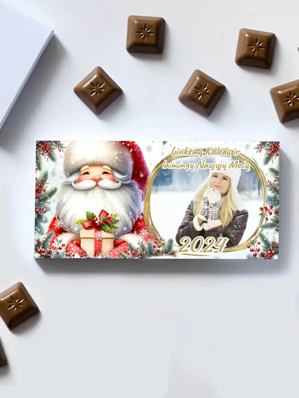 Personalizuotas "Kalėdinis dizainas 12“ šokoladas su jūsų nuotrauka TeeInBlue