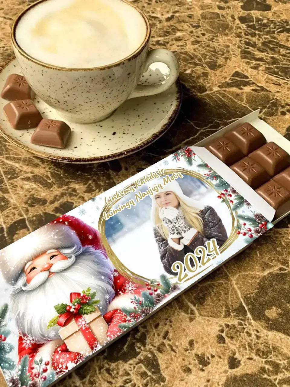 Personalizuotas "Kalėdinis dizainas 12“ šokoladas su jūsų nuotrauka TeeInBlue