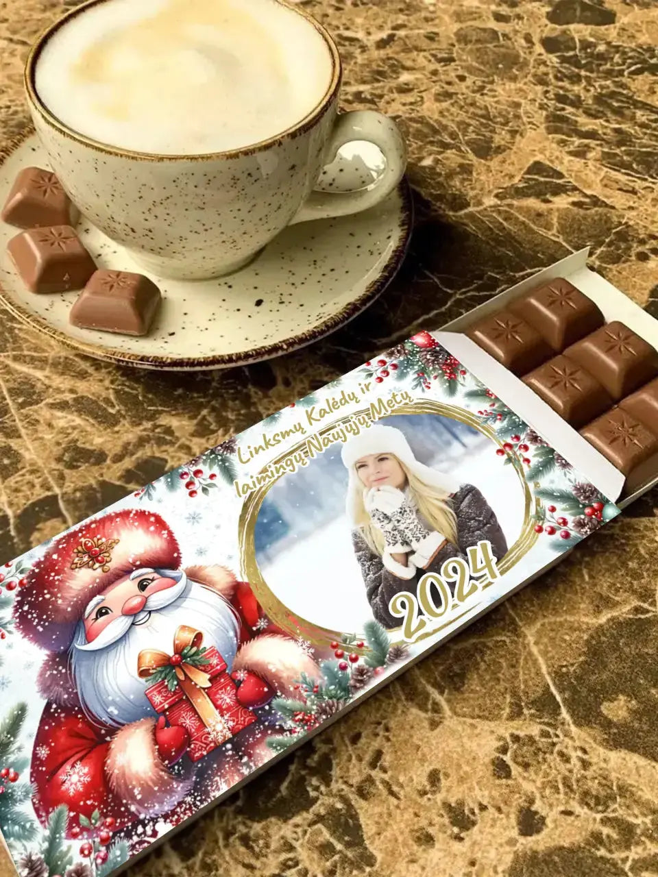 Personalizuotas "Kalėdinis dizainas 11“ šokoladas su jūsų nuotrauka TeeInBlue