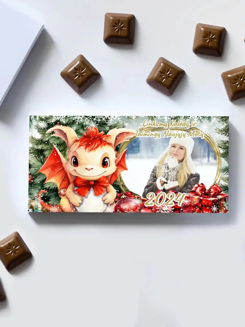 Personalizuotas "Kalėdinis dizainas 6“ šokoladas su jūsų nuotrauka TeeInBlue