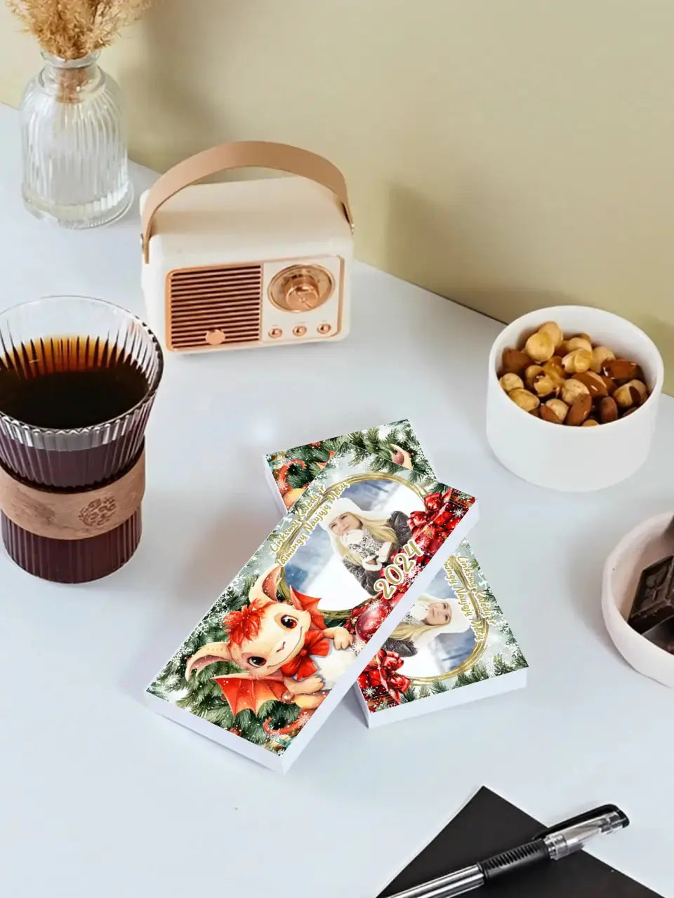 Personalizuotas "Kalėdinis dizainas 6“ šokoladas su jūsų nuotrauka TeeInBlue