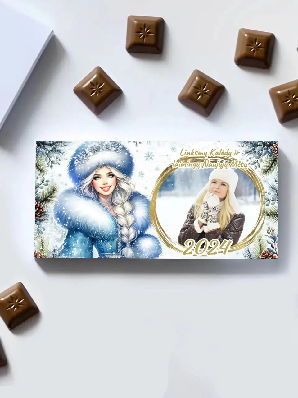 Personalizuotas "Kalėdinis dizainas 8“ šokoladas su jūsų nuotrauka TeeInBlue