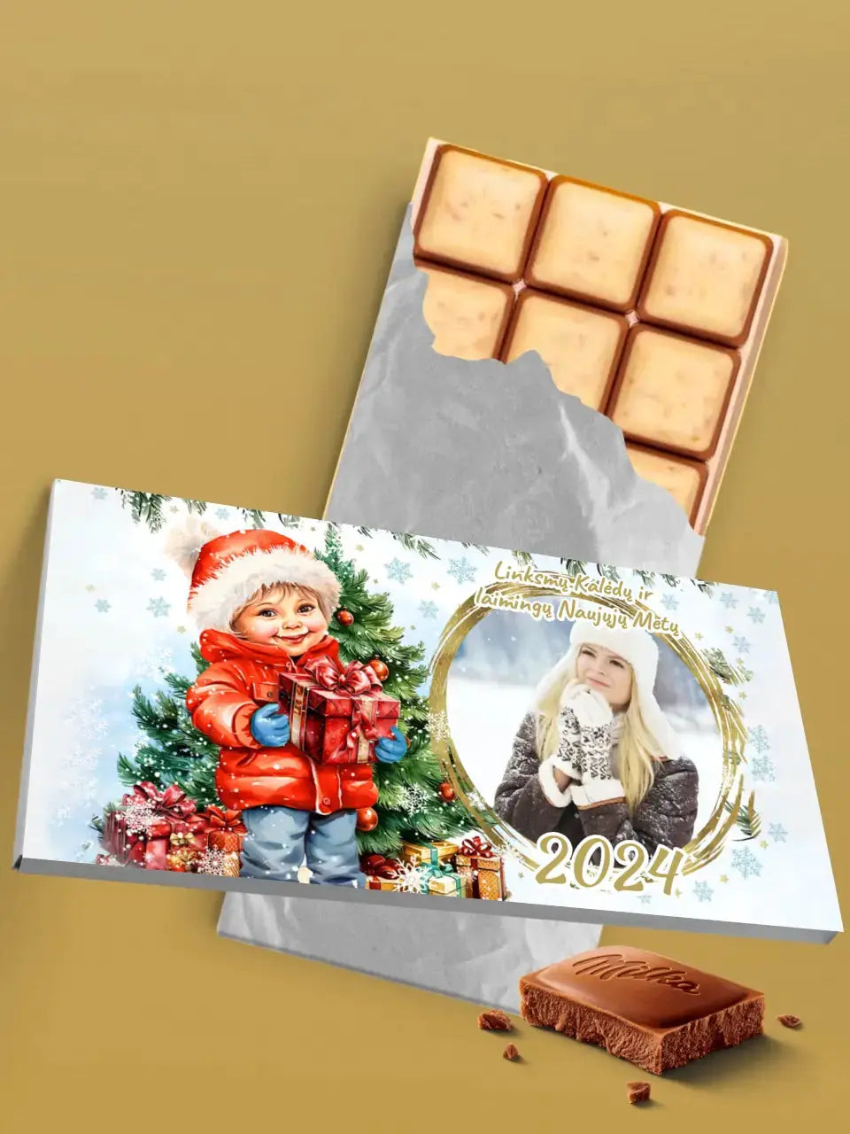 Personalizuotas "Kalėdinis dizainas 10“ šokoladas su jūsų nuotrauka TeeInBlue