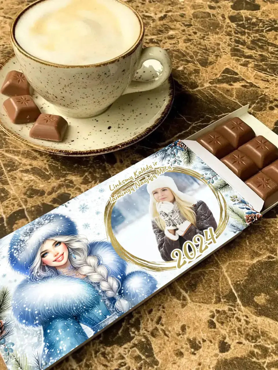 Personalizuotas "Kalėdinis dizainas 8“ šokoladas su jūsų nuotrauka TeeInBlue