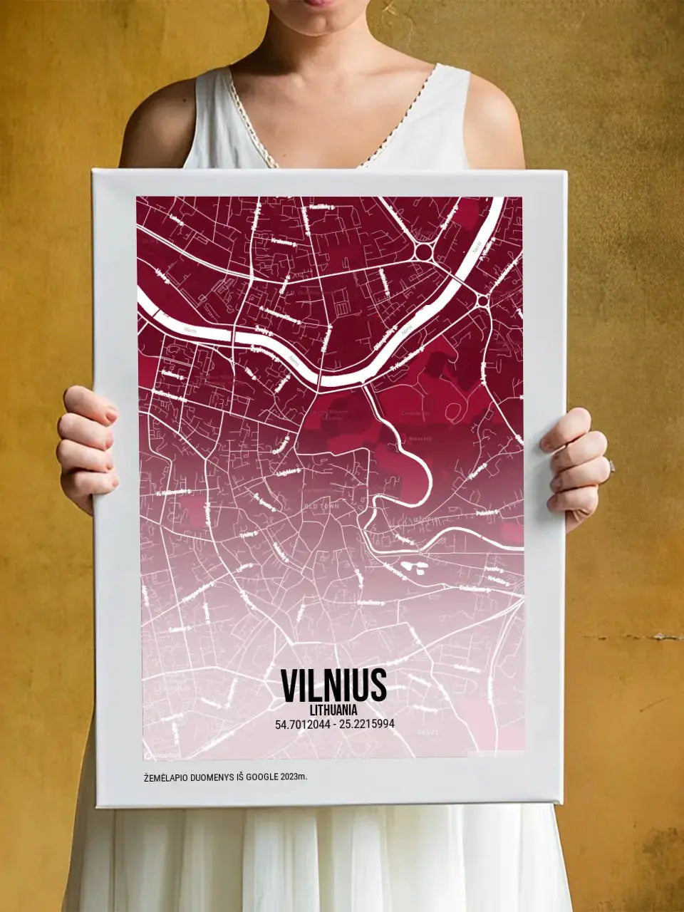 Personalizuotas miesto žemėlapis ant drobės su jūsų pasirinkta vieta Drobe - dovanokis.lt