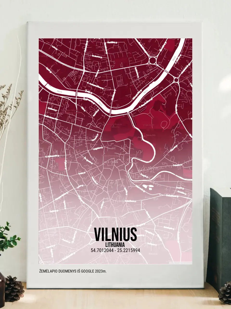 Personalizuotas miesto žemėlapis ant drobės su jūsų pasirinkta vieta Drobe - dovanokis.lt