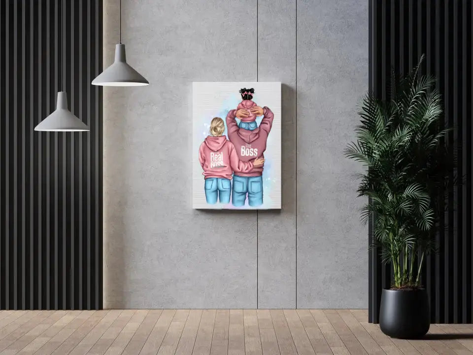 Personalizuotas "Tikra boso šeima" iliustracija su vaiku ant drobės Drobe - dovanokis.lt