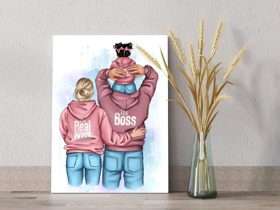 Personalizuotas "Tikra boso šeima" iliustracija su vaiku ant drobės Drobe - dovanokis.lt
