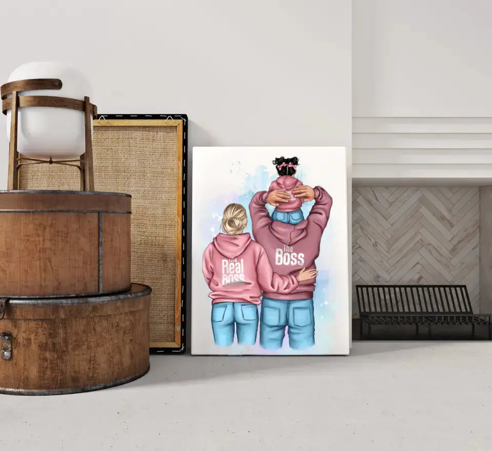 Personalizuotas "Tikra boso šeima" iliustracija su vaiku ant drobės Drobe - dovanokis.lt