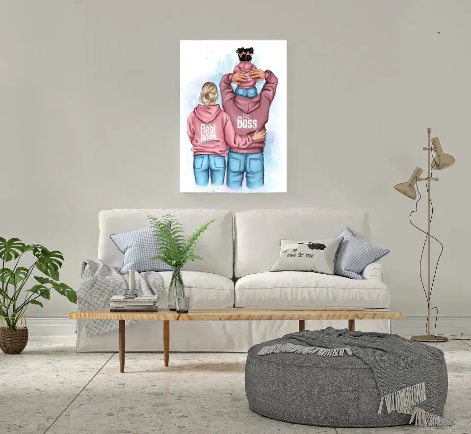 Personalizuotas "Tikra boso šeima" iliustracija su vaiku ant drobės Drobe - dovanokis.lt