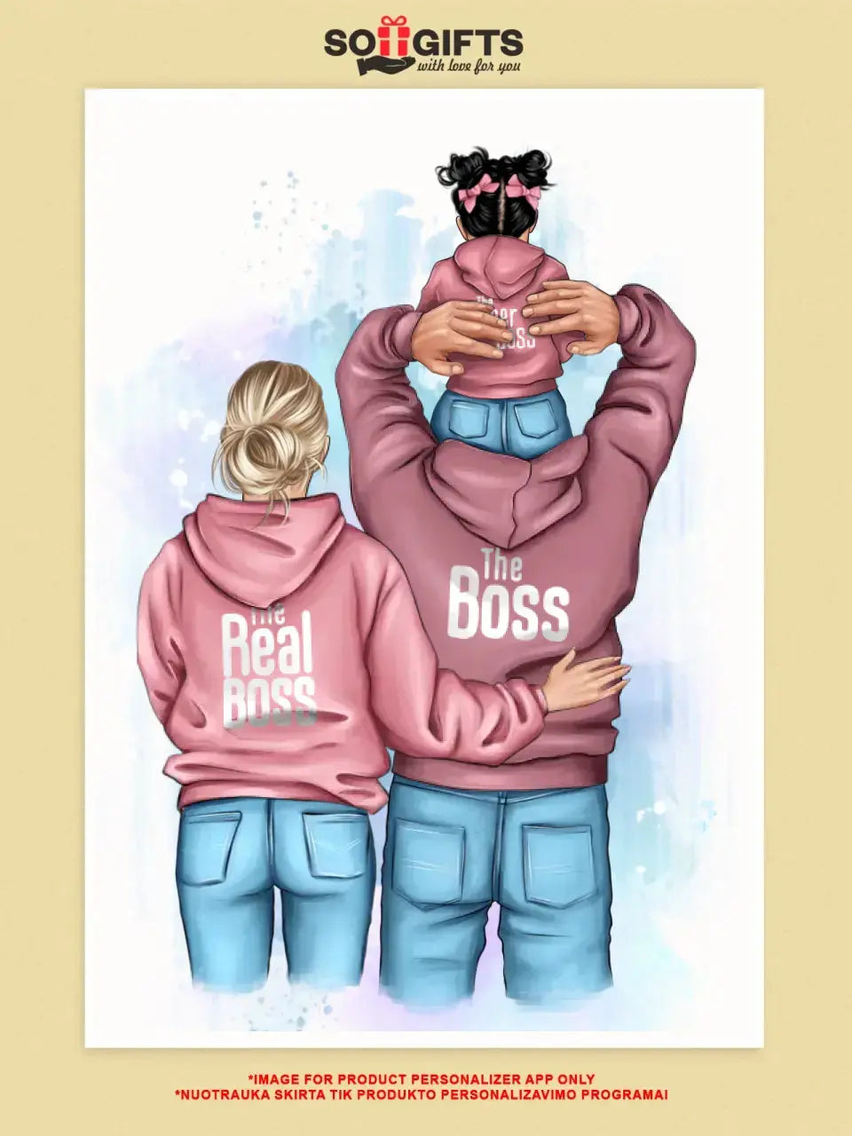 Personalizuotas "Tikra boso šeima" iliustracija su vaiku ant drobės Drobe - dovanokis.lt