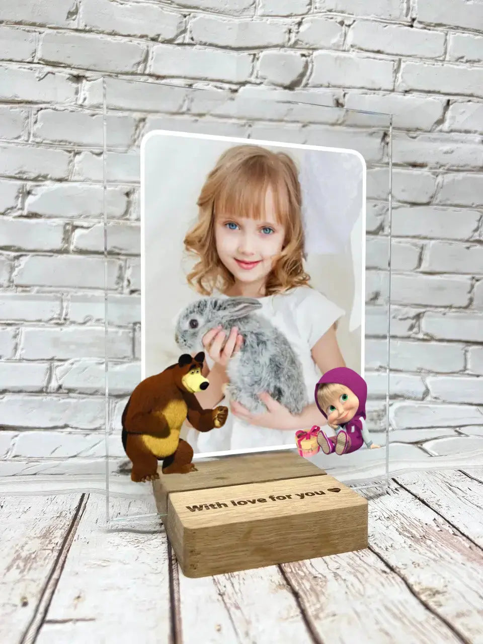 Personalizuotas "Maša ir Lokys" stiklinis posteris su jūsų nuotrauka TeeInBlue