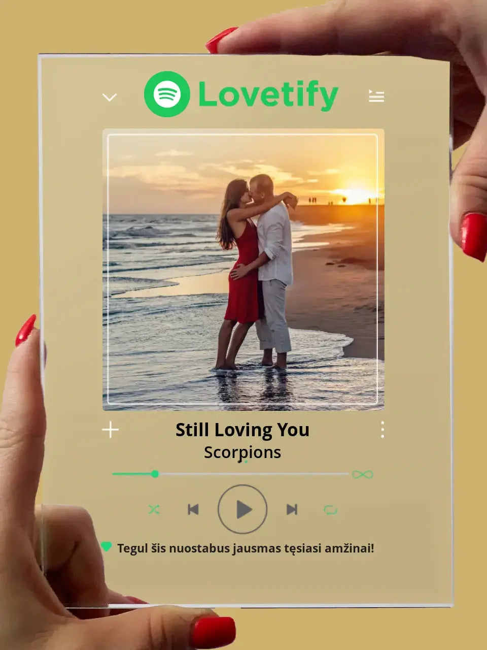 Personalizuotas "Lovetify" stiklinis posteris su jūsų nuotrauka, kaip spotify TeeInBlue