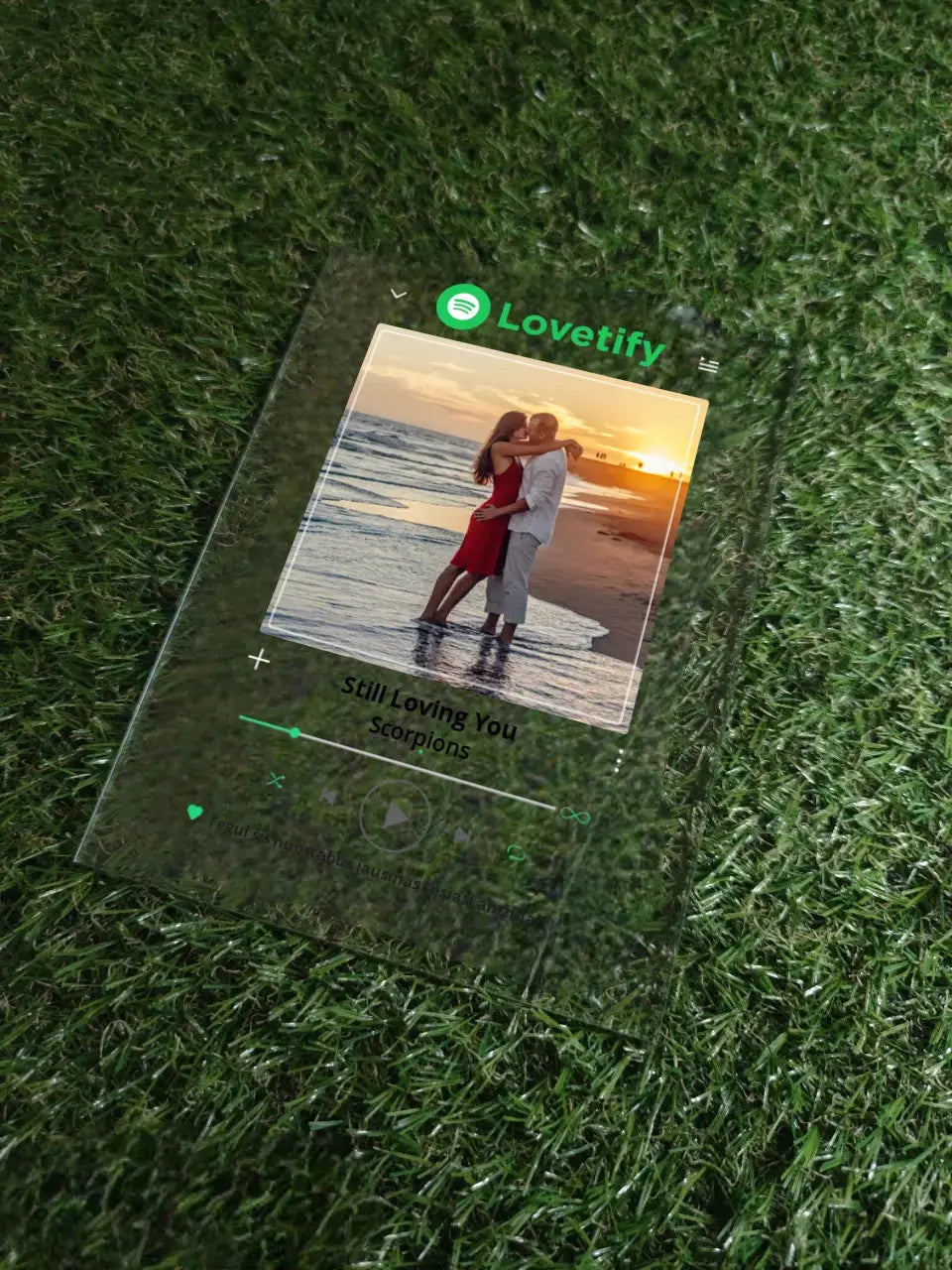 Personalizuotas "Lovetify" stiklinis posteris su jūsų nuotrauka, kaip spotify TeeInBlue