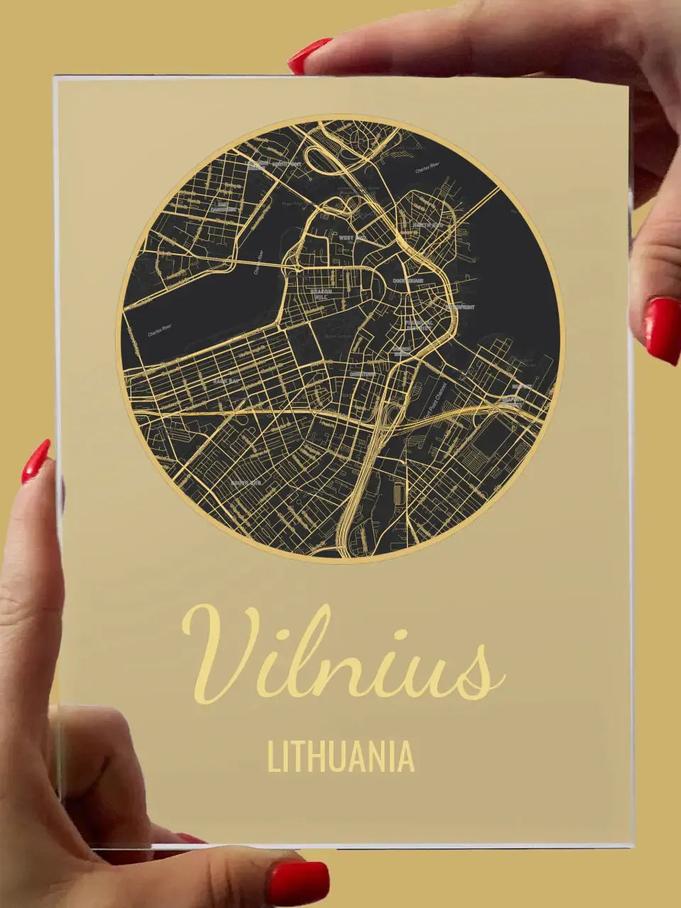 Personalizuotas auksinis, sidabrinis, bronzinis žemėlapio stiklinis posteris, su jūsų įsimintina vieta TeeInBlue