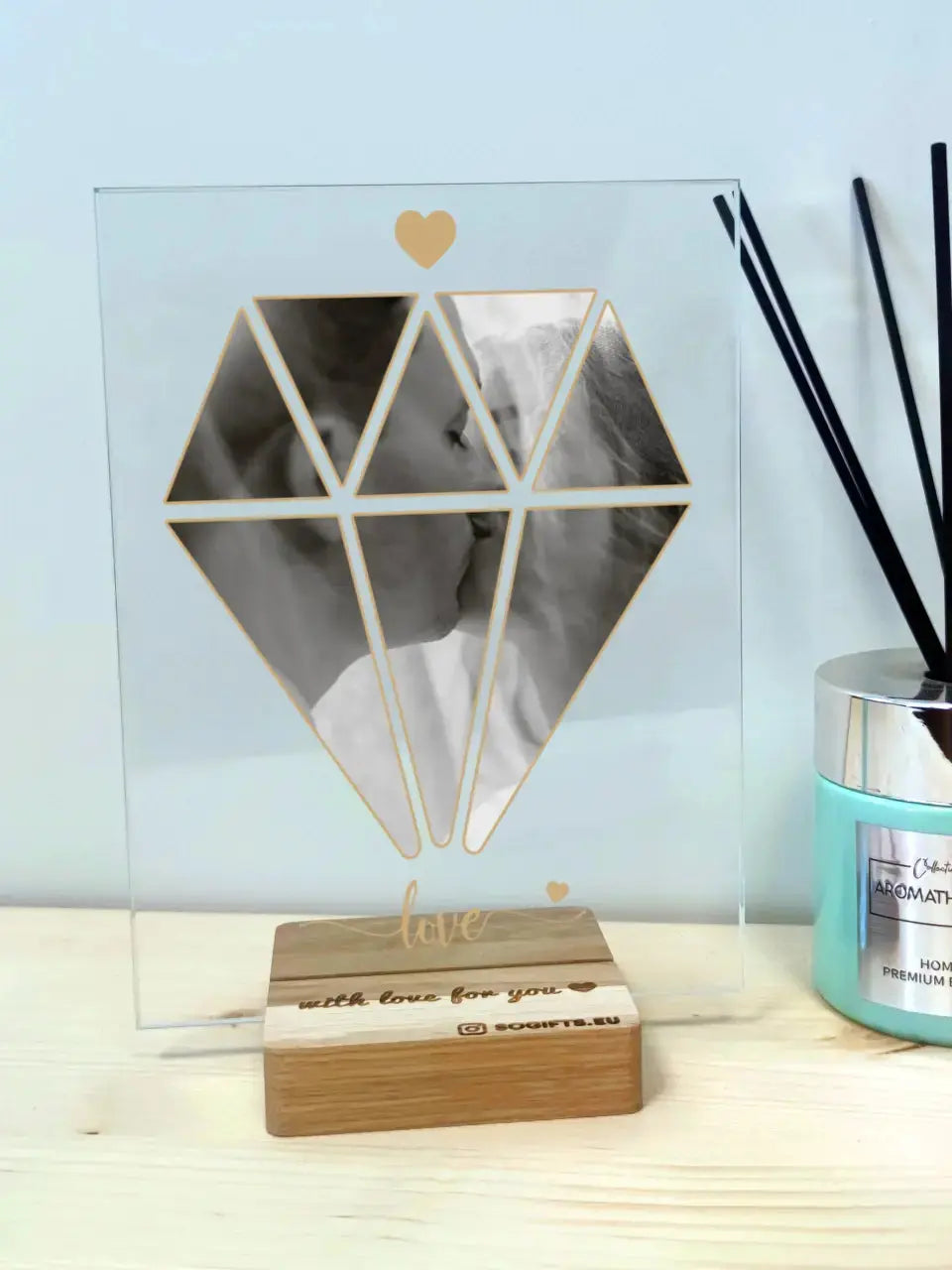 Personalizuotas "Diamand Love" stiklinis posteris su jūsų nuotrauka TeeInBlue