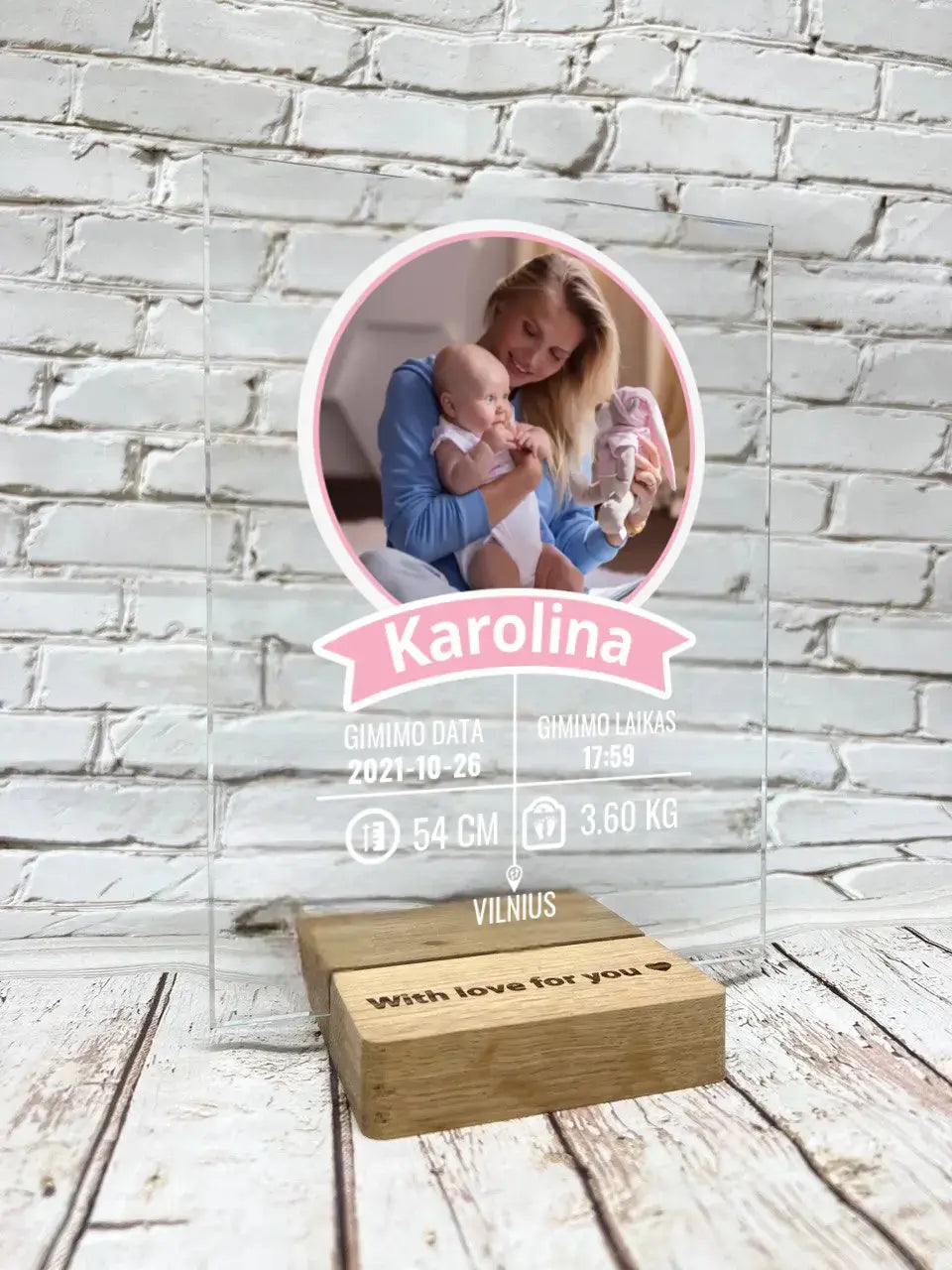 Personalizuotas "It's a Girl" stiklinis posteris su jūsų nuotrauka TeeInBlue