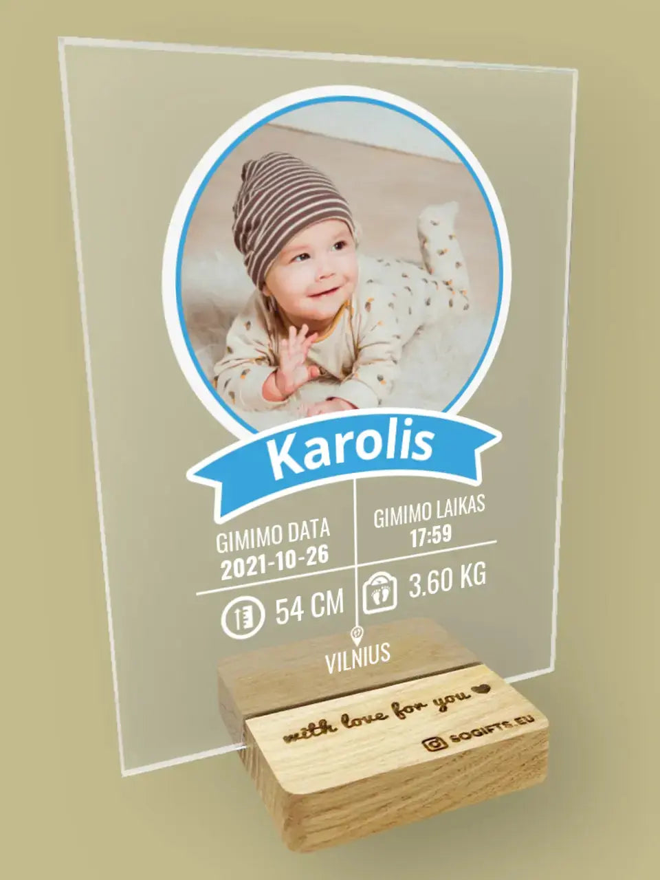 Personalizuotas "It's a Boy" stiklinis posteris su jūsų nuotrauka TeeInBlue