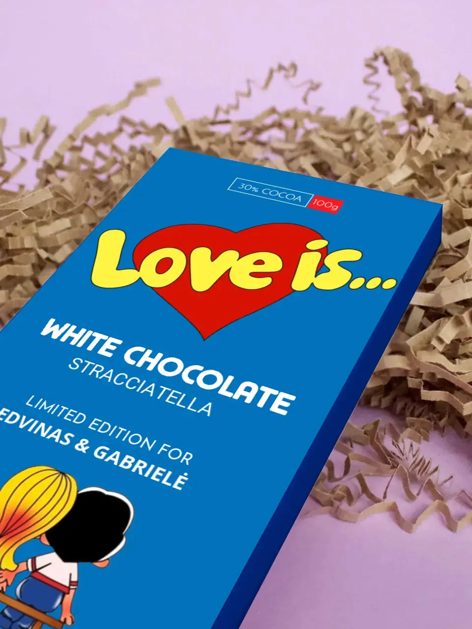Personalizuotas "Love is Blue" šokoladas su jūsų nuotrauka Šokoladas - dovanokis.lt