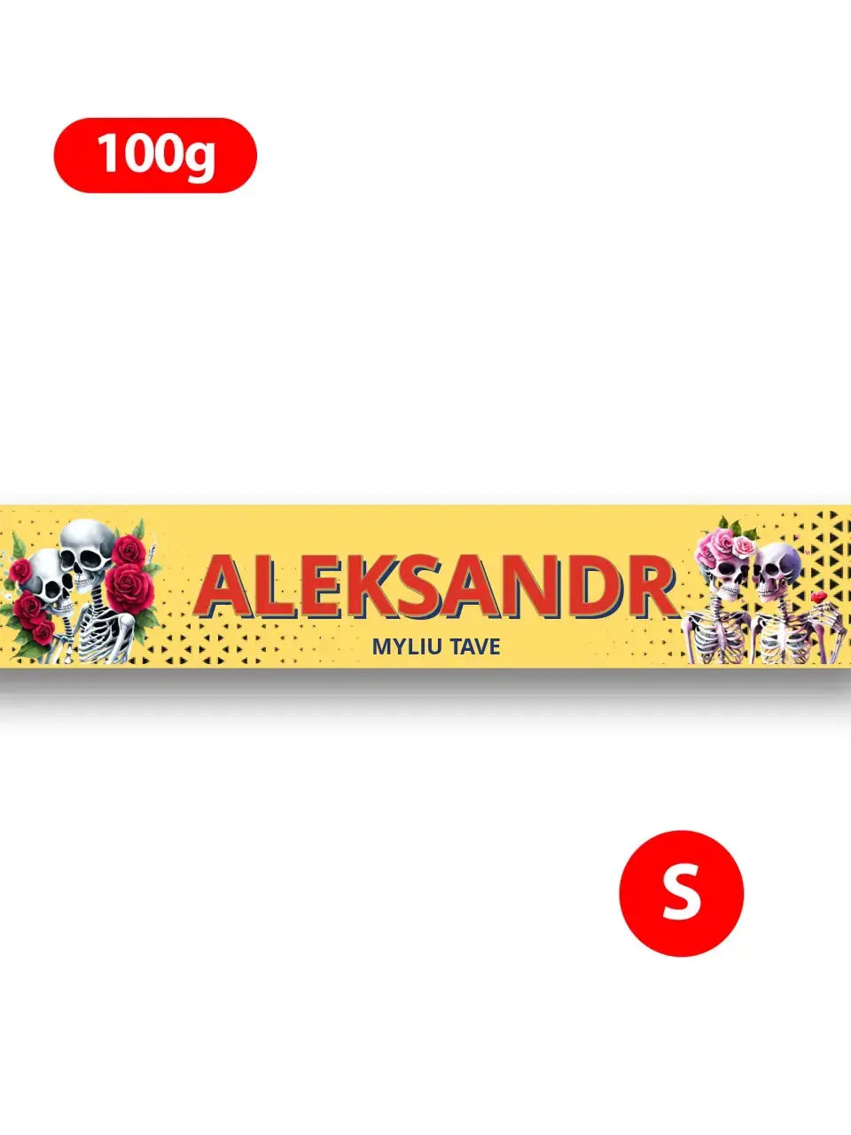 Personalizuotas "Toblerone S" šokoladas su jūsų vardu ir žinutė valentino dienos proga, Romantiški skeletų apsikabinimai TeeInBlue