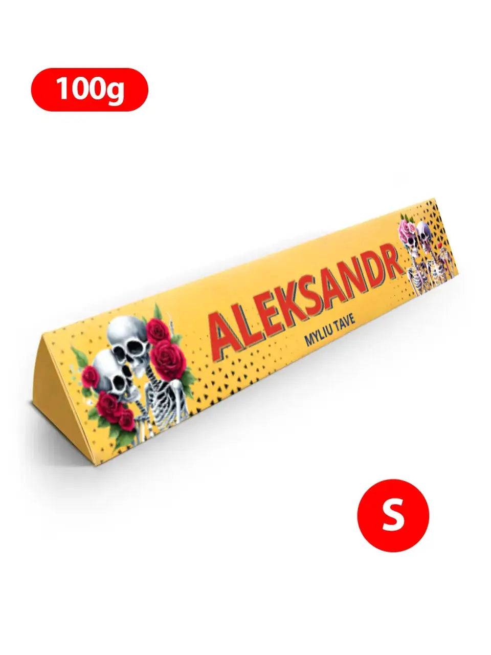 Personalizuotas "Toblerone S" šokoladas su jūsų vardu ir žinutė valentino dienos proga, Romantiški skeletų apsikabinimai TeeInBlue