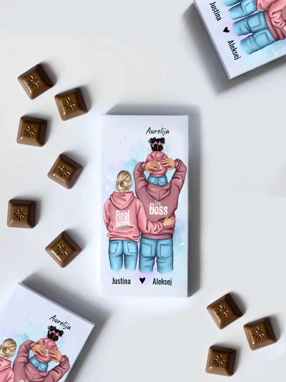 Personalizuotas "Tikra boso šeima" šokoladas, iliustracijos sukurimas su vaiku TeeInBlue Šokoladas
