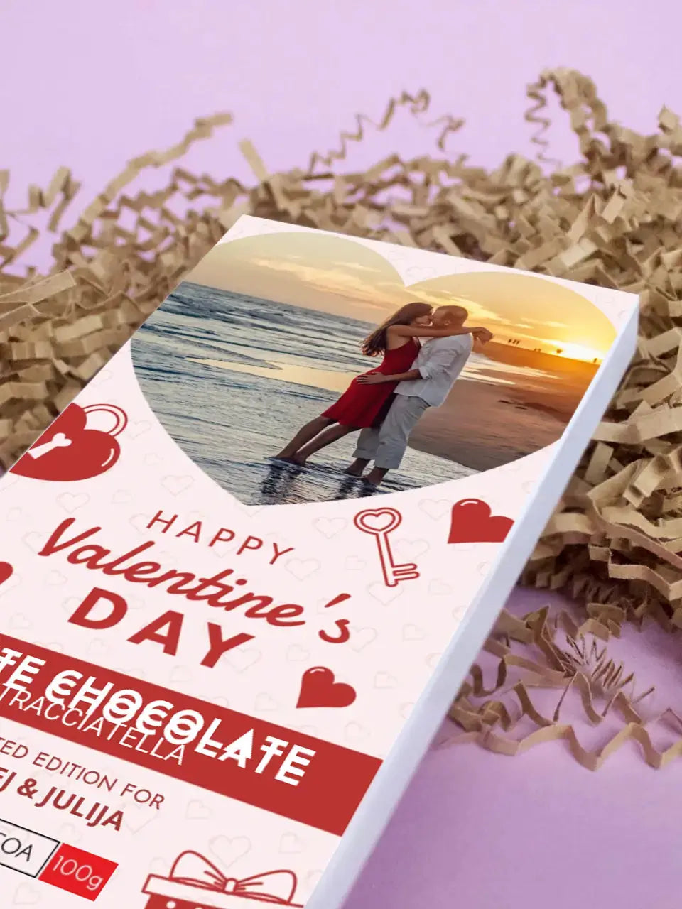 Personalizuotas "Valentino dienos dizainas 4" šokoladas su jūsų nuotrauka TeeInBlue Šokoladas