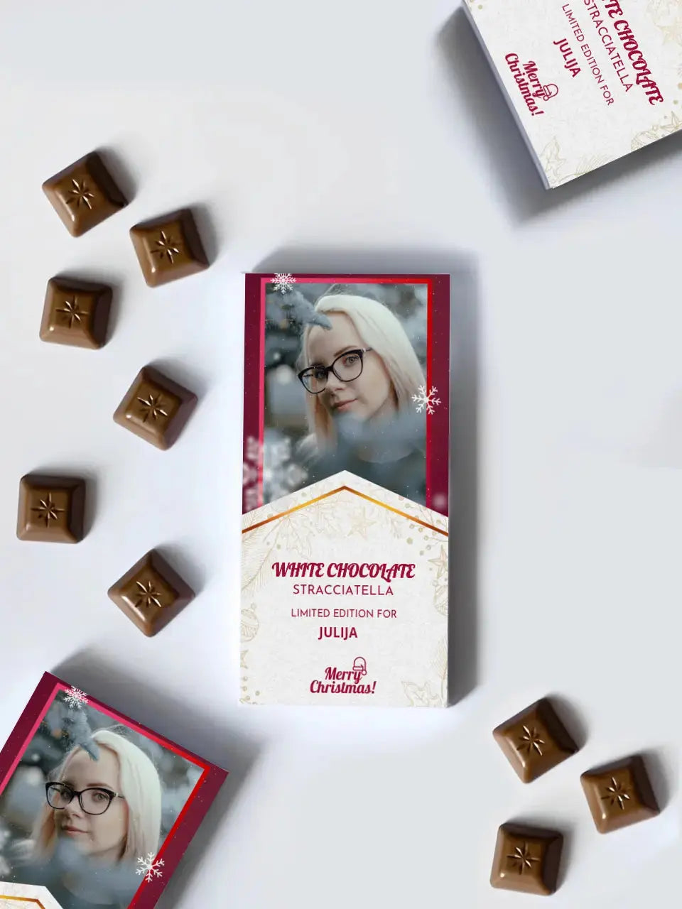 Personalizuotas „Kalėdinio dizaino“ šokoladas su jūsų nuotrauka TeeInBlue Šokoladas