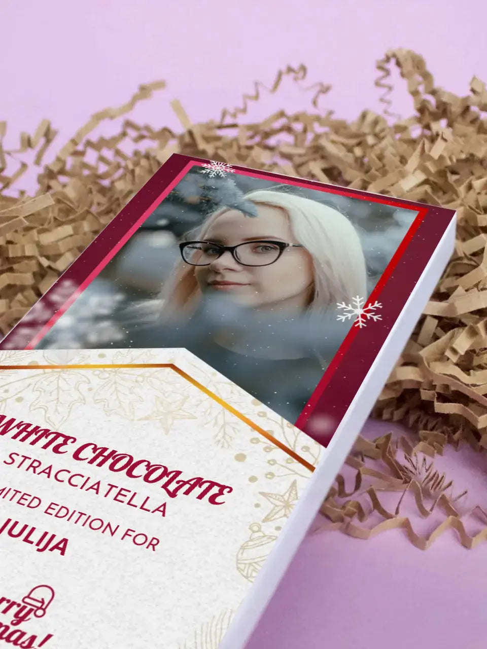 Personalizuotas „Kalėdinio dizaino“ šokoladas su jūsų nuotrauka TeeInBlue Šokoladas