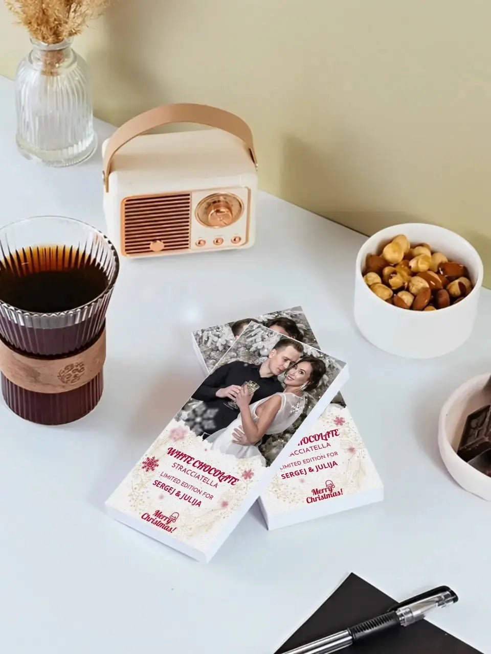 Personalizuotas „Kalėdinis dizainas 2“ šokoladas su jūsų nuotraukas TeeInBlue Šokoladas