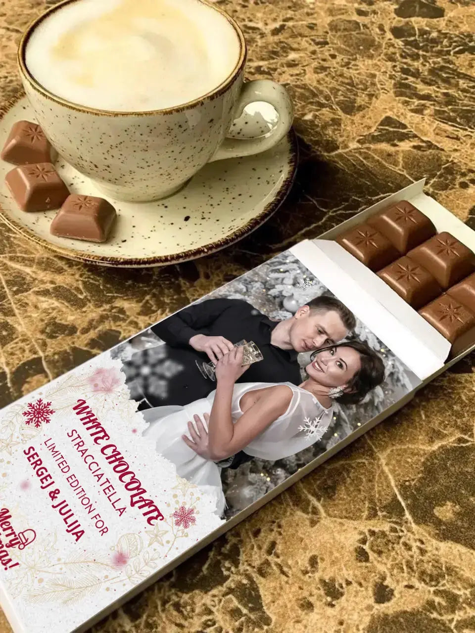 Personalizuotas „Kalėdinis dizainas 2“ šokoladas su jūsų nuotraukas TeeInBlue Šokoladas