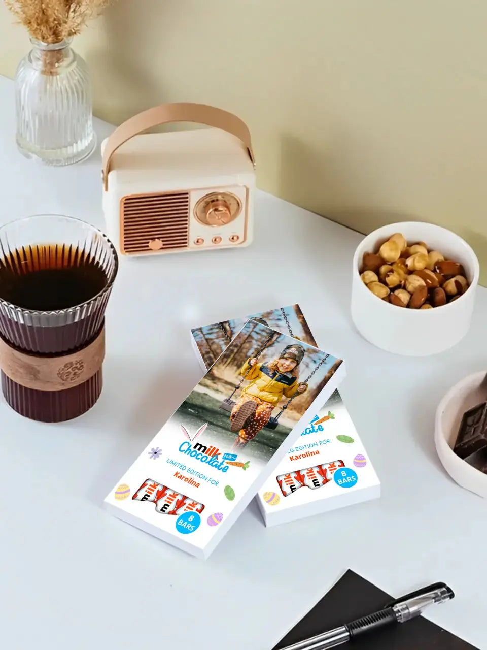 Personalizuota Kinder 8 batonėlių šokoladinė dėžutė su jūsų nuotrauka Šokoladas - dovanokis.lt