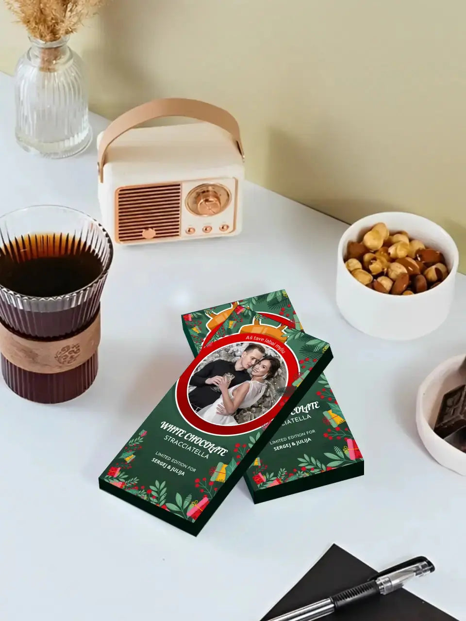 Personalizuotas "Kalėdinis dizainas 3" šokoladas su jūsų nuotrauka TeeInBlue