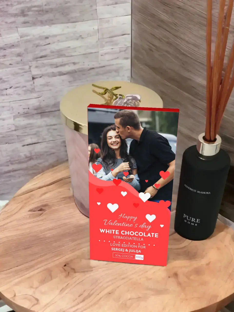 Personalizuotas "Valentino dienos dizainas 3" šokoladas su jūsų nuotrauka TeeInBlue