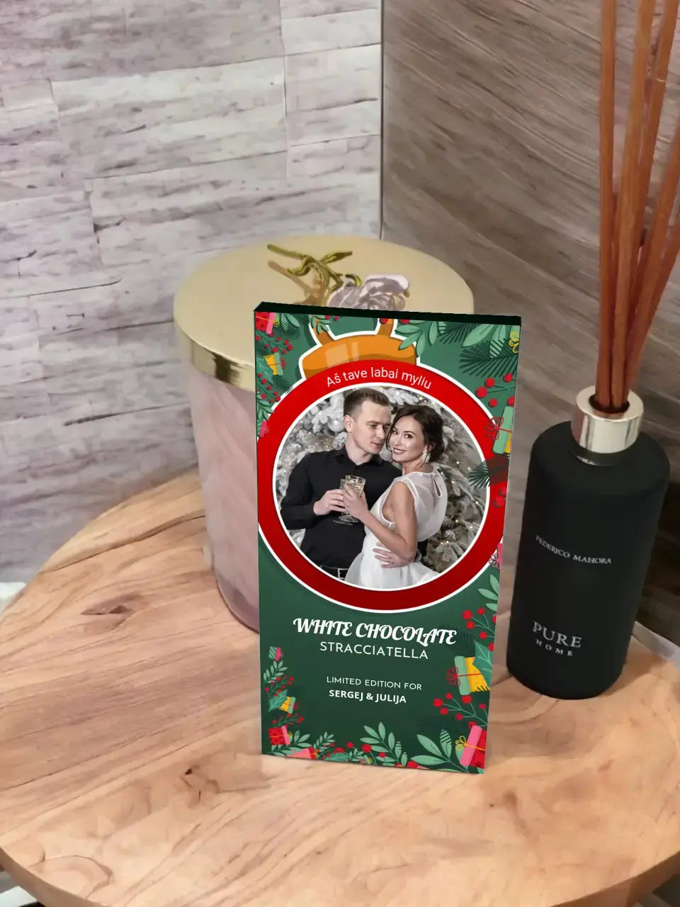 Personalizuotas "Kalėdinis dizainas 3" šokoladas su jūsų nuotrauka TeeInBlue