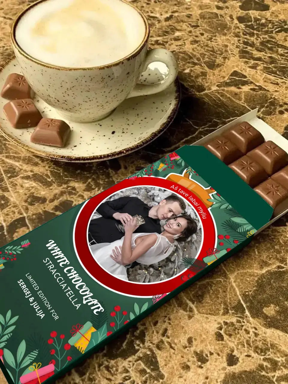 Personalizuotas "Kalėdinis dizainas 3" šokoladas su jūsų nuotrauka TeeInBlue