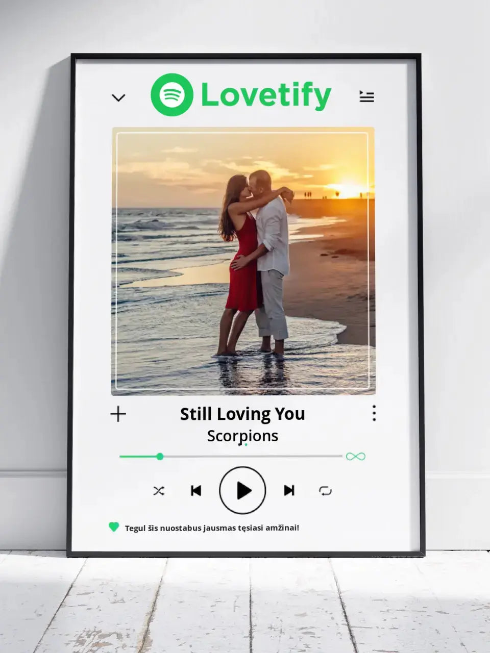 Personalizuotas "Lovetify" dizaino įrėmintas plakatas su jūsų nuotrauka ir daina Posteris(Plakatas) - dovanokis.lt