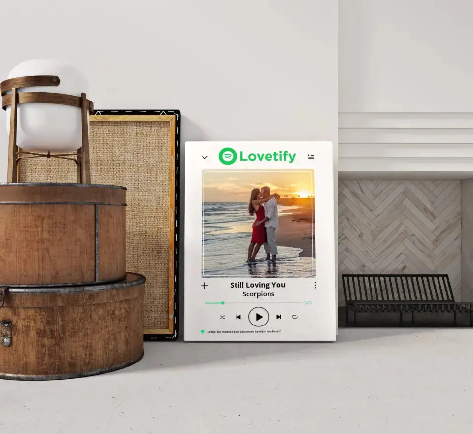 Personalizuotas "lovetify" drobės dizainas su tavo nuotrauka ir pasirinkta daina Drobe - dovanokis.lt