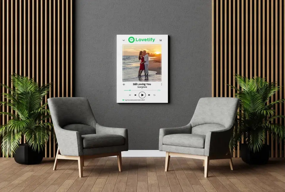 Personalizuotas "lovetify" drobės dizainas su tavo nuotrauka ir pasirinkta daina Drobe - dovanokis.lt